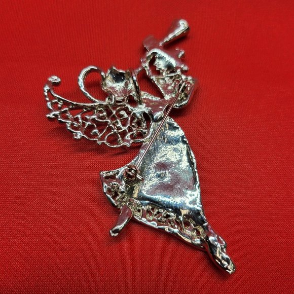 Angel Playing Trumpet Christmas Pin Brooch - Picture 2 of 12